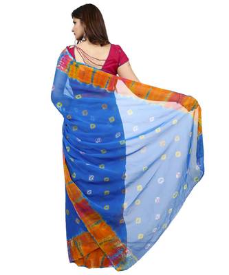 Blue Colour plain chiffon saree with blouse 4