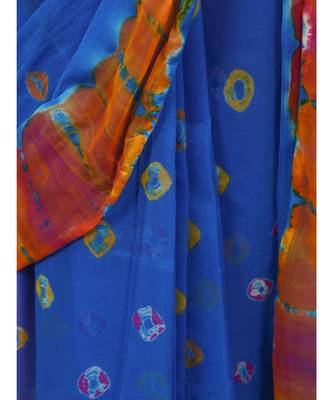 Blue Colour plain chiffon saree with blouse 5