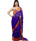 Royal Blue Colour plain chiffon saree with blouse