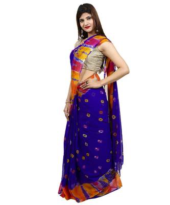 Royal Blue Colour plain chiffon saree with blouse 2