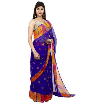 Royal Blue Colour plain chiffon saree with blouse 3