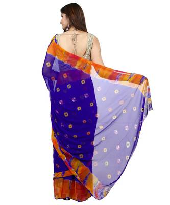 Royal Blue Colour plain chiffon saree with blouse 4