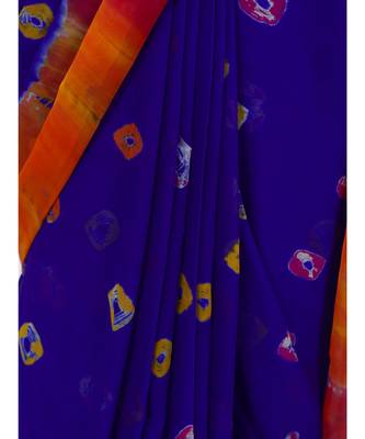 Royal Blue Colour plain chiffon saree with blouse 5