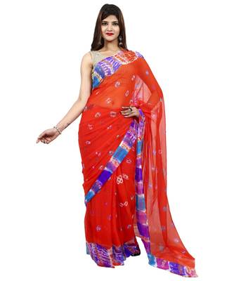 Orange Colour plain chiffon saree with blouse 1