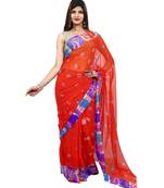 Orange Colour plain chiffon saree with blouse