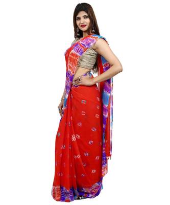 Orange Colour plain chiffon saree with blouse 2