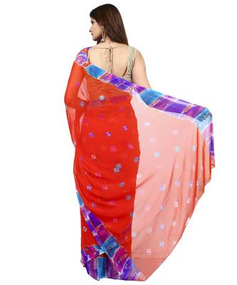 Orange Colour plain chiffon saree with blouse 4