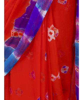 Orange Colour plain chiffon saree with blouse 5