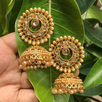 Gold Plated Polki Designer Jhumkas 3