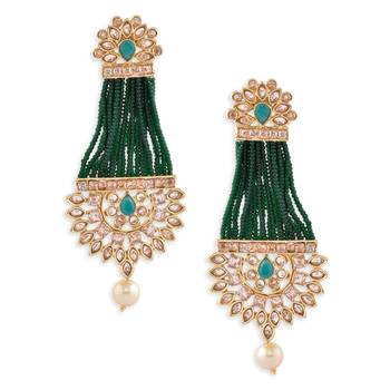 Green Beaded Traditional Design Earrings 3
