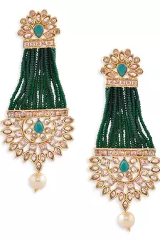 Green Beaded Traditional Design Earrings