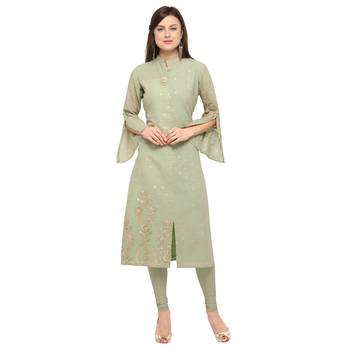 Light-green embroidered cotton party-wear-kurtis 1