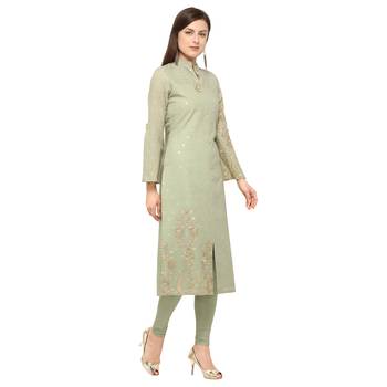 Light-green embroidered cotton party-wear-kurtis 2