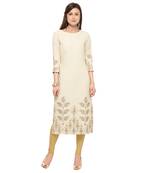 Beige embroidered cotton party-wear-kurtis