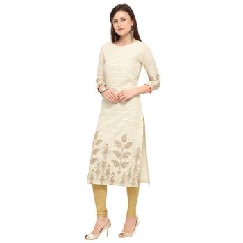 Beige embroidered cotton party-wear-kurtis 2