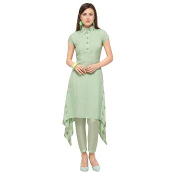 Light-green embroidered viscose party-wear-kurtis 1