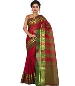red plain Cotton saree