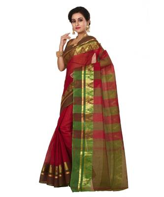 red plain Cotton saree 2