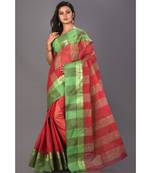 red plain Cotton saree