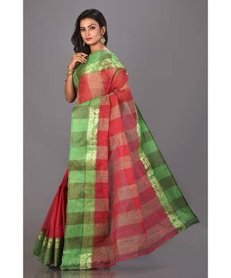red plain Cotton saree 2