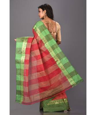 red plain Cotton saree 3