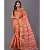 orange plain Cotton saree