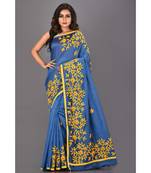 blue plain Cotton saree