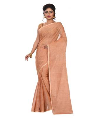 beige plain Cotton saree 1