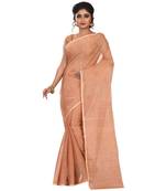 beige plain Cotton saree