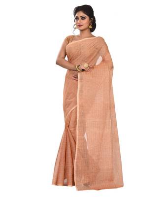 beige plain Cotton saree 2