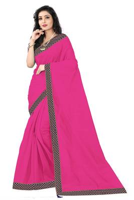 pink plain art silk saree with blouse 1