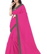 pink plain art silk saree with blouse