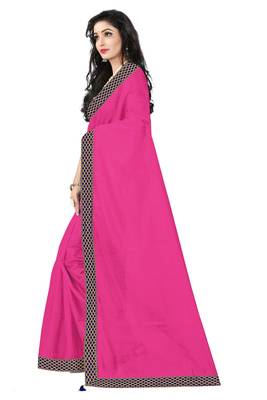 pink plain art silk saree with blouse 2