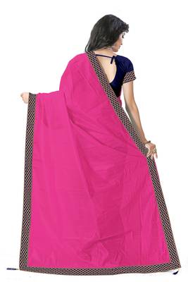 pink plain art silk saree with blouse 3