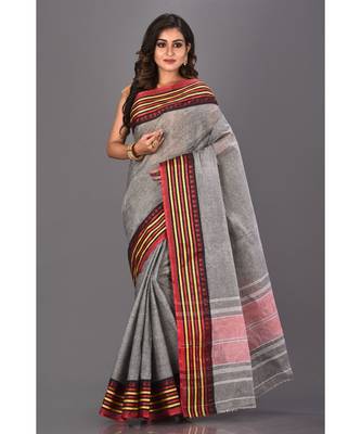 grey plain Cotton saree 1