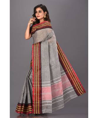 grey plain Cotton saree 2