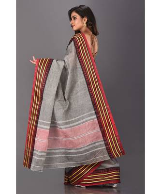 grey plain Cotton saree 3