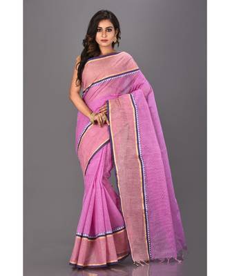 pink plain Cotton saree 1