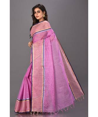 pink plain Cotton saree 2
