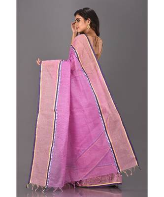 pink plain Cotton saree 3