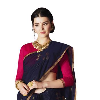 Navy blue woven cotton silk saree with blouse 2