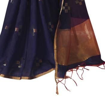Navy blue woven cotton silk saree with blouse 3