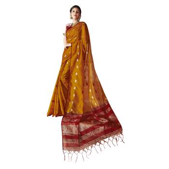 Yellow woven cotton silk saree with blouse 1