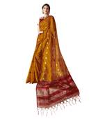 Yellow woven cotton silk saree with blouse