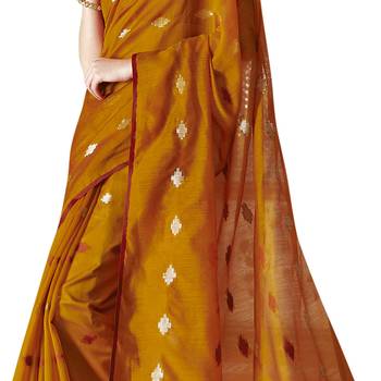 Yellow woven cotton silk saree with blouse 4