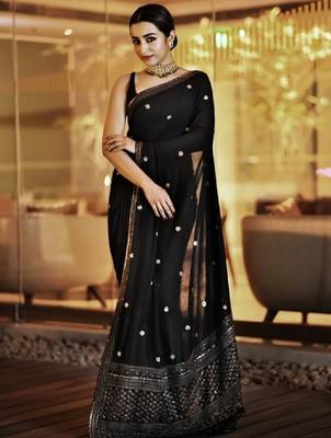Black embroidered georgette saree with blouse 1