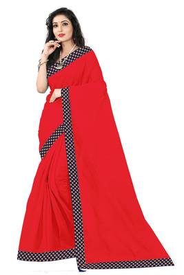 red plain art silk saree with blouse 1