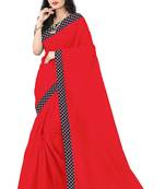 red plain art silk saree with blouse
