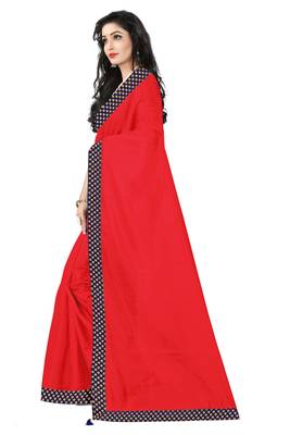 red plain art silk saree with blouse 2