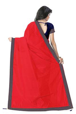red plain art silk saree with blouse 3